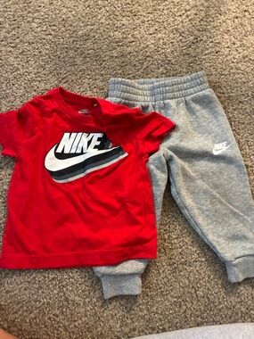 Nike Red Logo Tee with Gray Joggers Kids Set